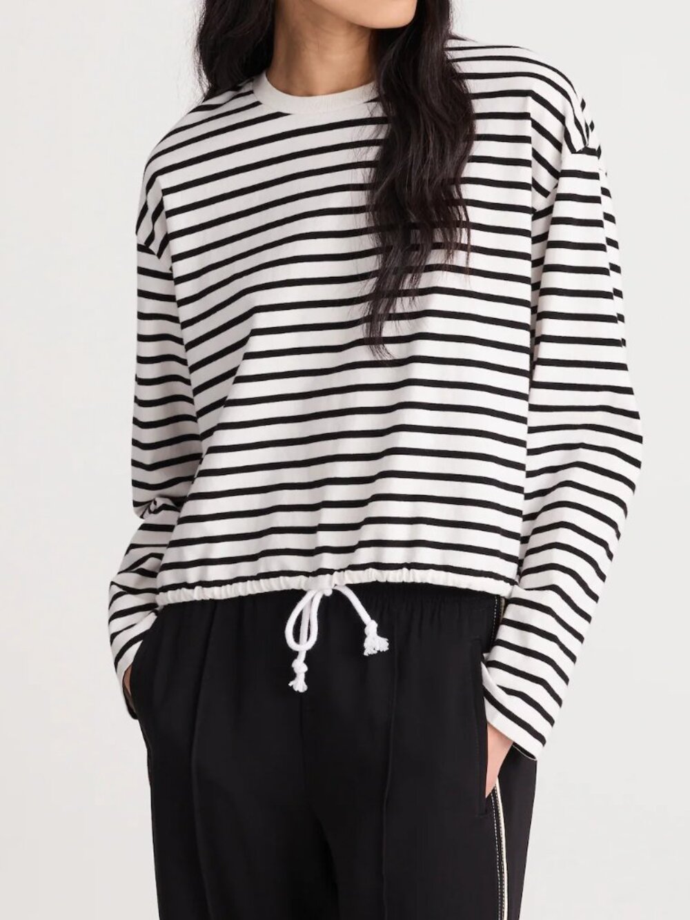 Madewell Perfect Tie Waist Tee Allday Jersey Black White Stripes Size M NWT